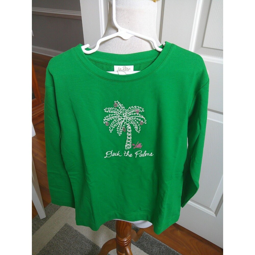 NW Lilly Pulitzer Girls Mini Ballad Sweatshirt  Deck The Palms Embroidered 6-7